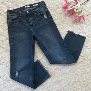 Kensie The Slim Straight Dark Blue Ankle Raw Hem Cropped Jeans